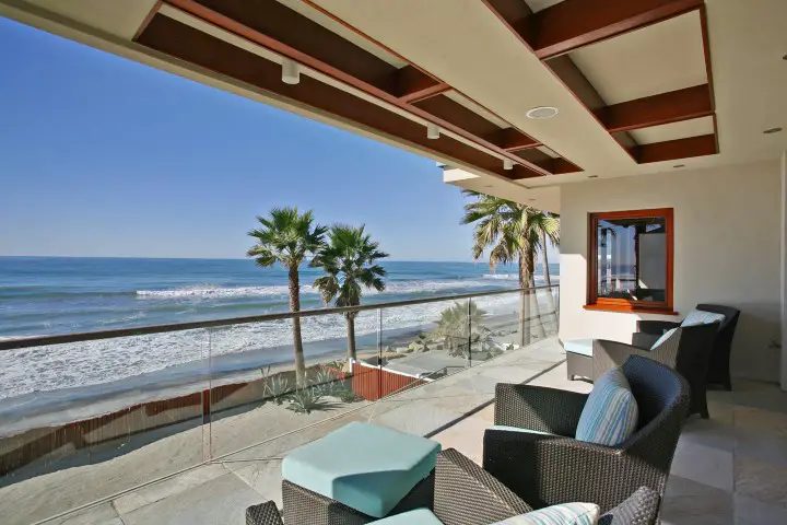 Scenic view of an oceanfront home in Encinitas, California, showing the premium location and high-value housing typical of the area.