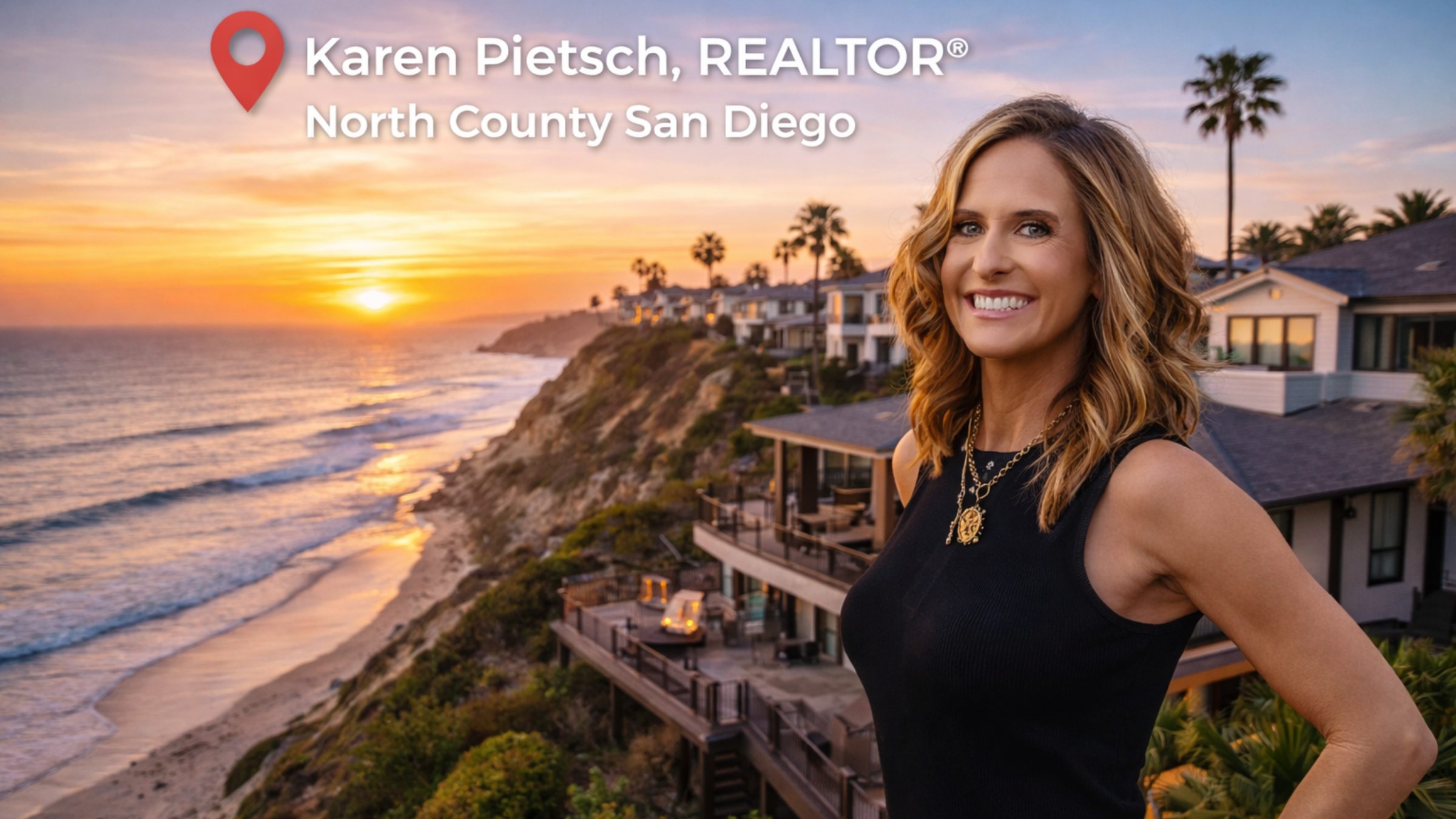 Karen Pietsch, REALTOR® in North County San Diego standing by the ocean bluff in Carlsbad, CA